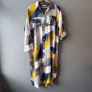 Liabella Abstract Print Oversized Button Down Shirt Lagenlook Dress